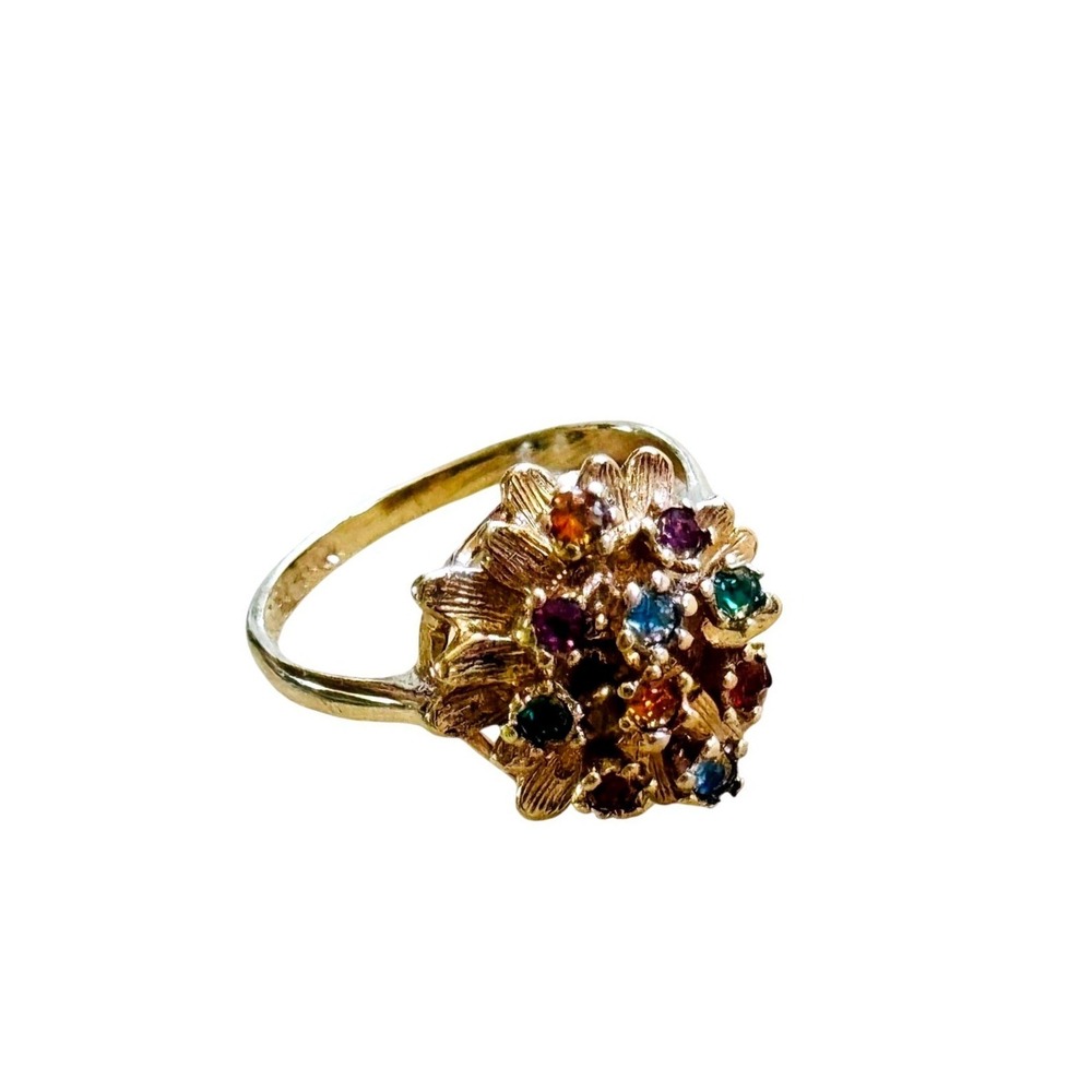Uncas Cocktail Ring Cluster Sputnik 18k Gold ElectroPlated VTG Signed Retro 70s